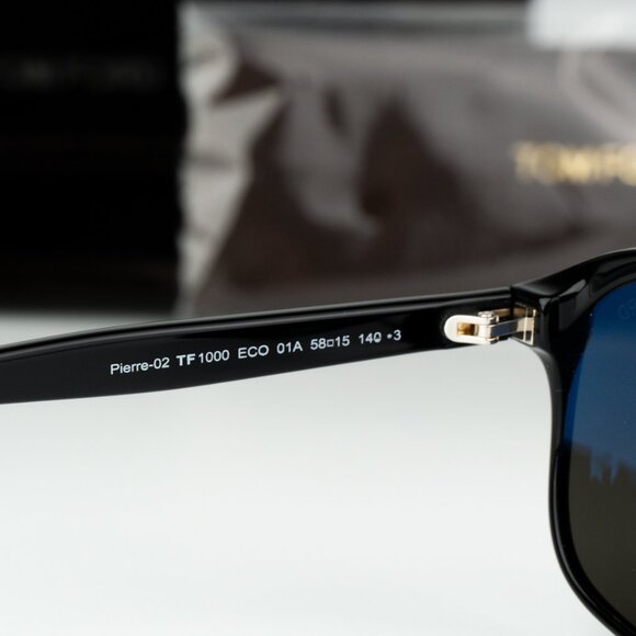 Tom Ford Men Sunglasses Shiny Black Smoke Pilot FT1000/S PIERRE 01A BRAND NEW - Picture 7 of 13